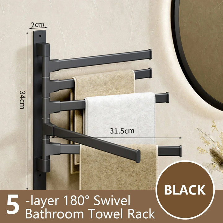 Bathroom Towel Holder Rotatable Towel Rack Space Aluminum 1/2/3/4/5-Bar Towel Holder Kitchen Shelf Kitchen Hanging Shelf Wall Mounted