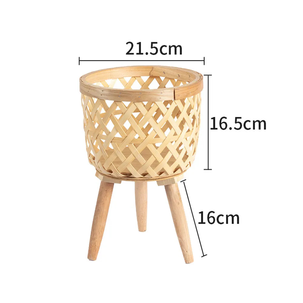Handcrafted Bamboo Woven Flower Pot with Stand Plant Flower Display Storage Stand DIY Storage Children&