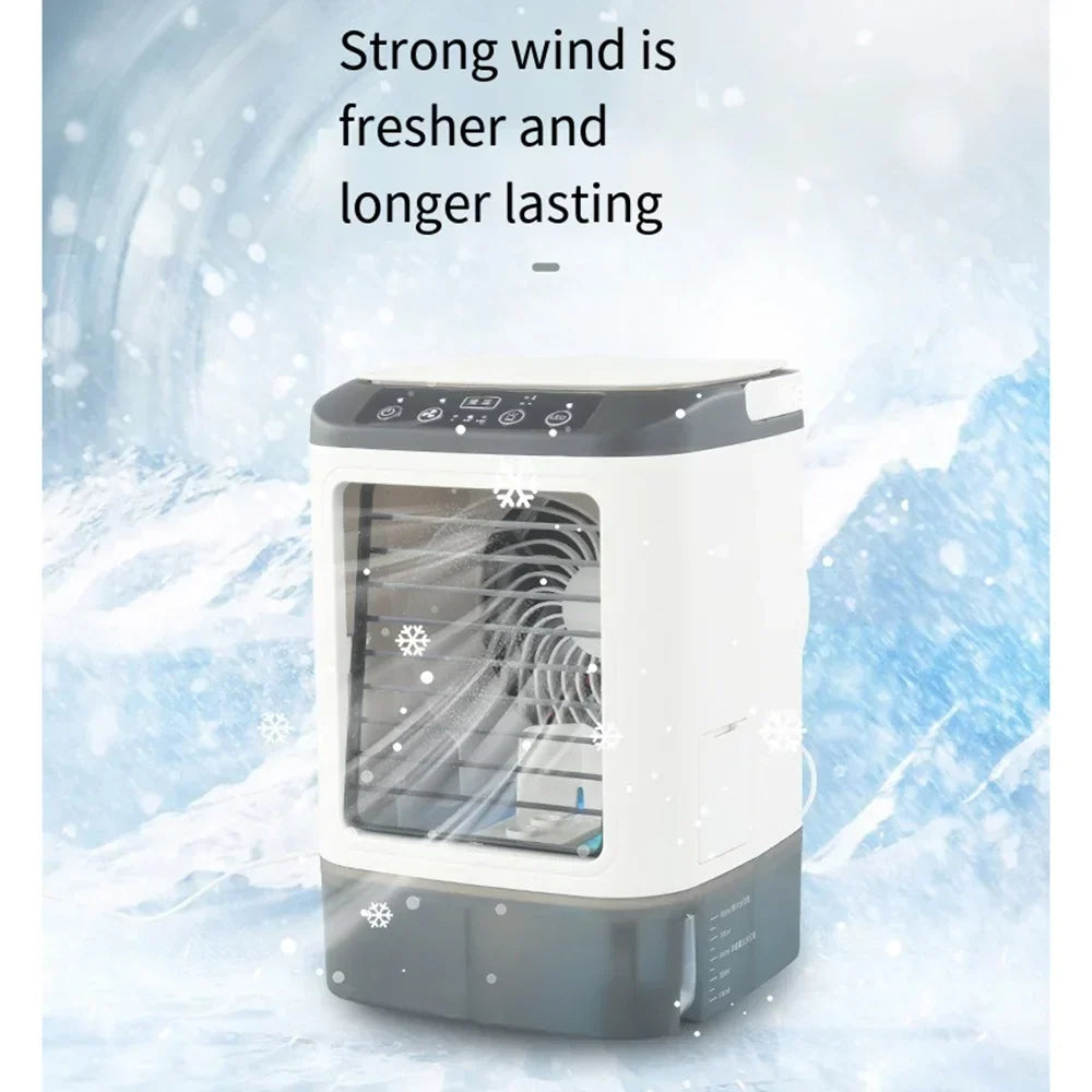 USB Portable Mini Air Conditioner Fan – 3-Speed Desktop Cooling Fan with LED Night Light, Air Cooler for Home, Office, and Camping |