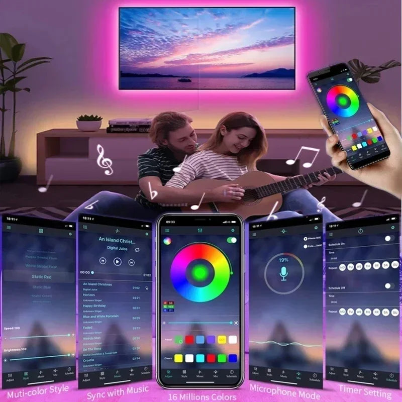 RGB 5050 LED Strip Light with Remote Control &amp; App Control - USB-powered