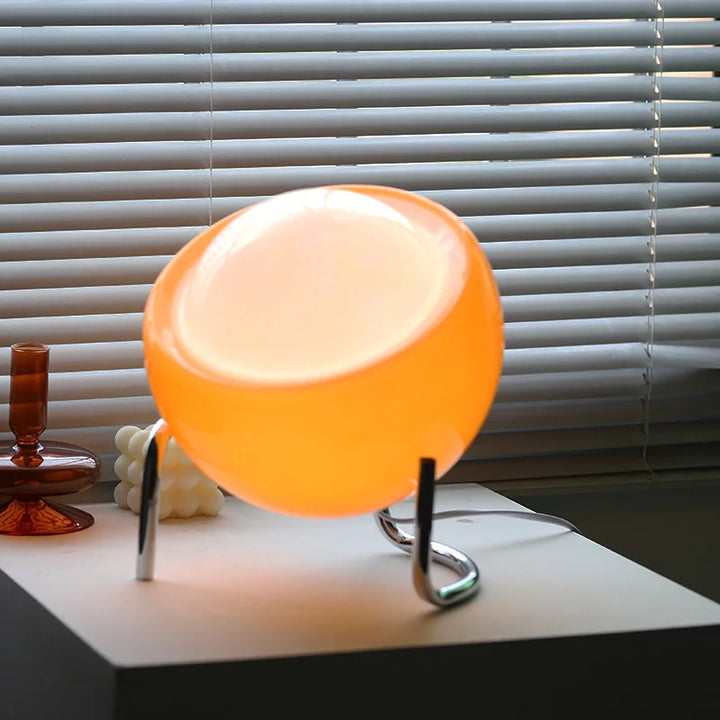 Aurivio Table Lamp | Glass &amp; Stainless Steel | Retro-Nordic Design | LED Night Light Beige/Orange | Ø21×H25 cm