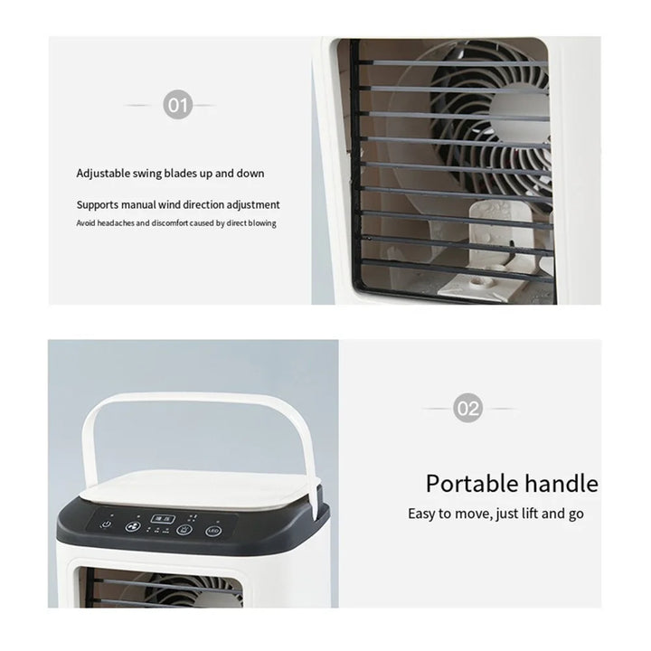 USB Portable Mini Air Conditioner Fan – 3-Speed Desktop Cooling Fan with LED Night Light, Air Cooler for Home, Office, and Camping |