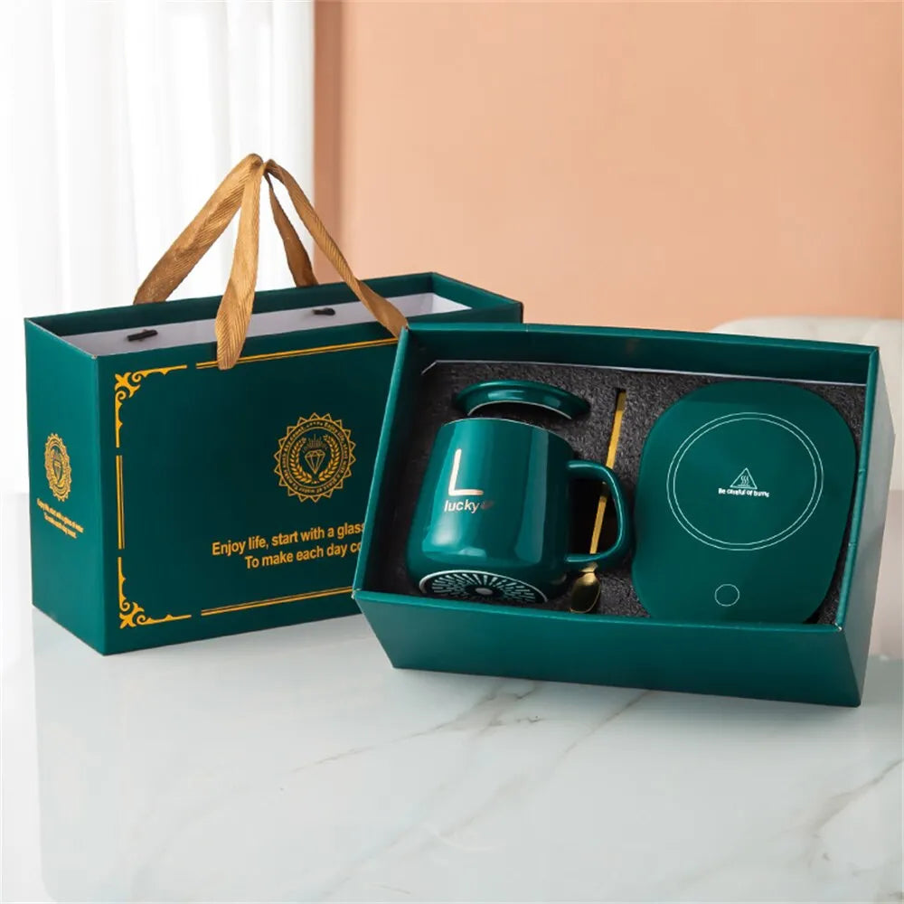 Smart Ceramic Mug Heater Cup Coaster Warmer Thermostat Coffee Heating Electric Mug Set Milk Tea Heating Water Home Office Gift
