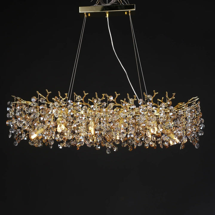 Long Crystal Pendant Chandelier | Nordic LED Island Light with Remote Control (G9)