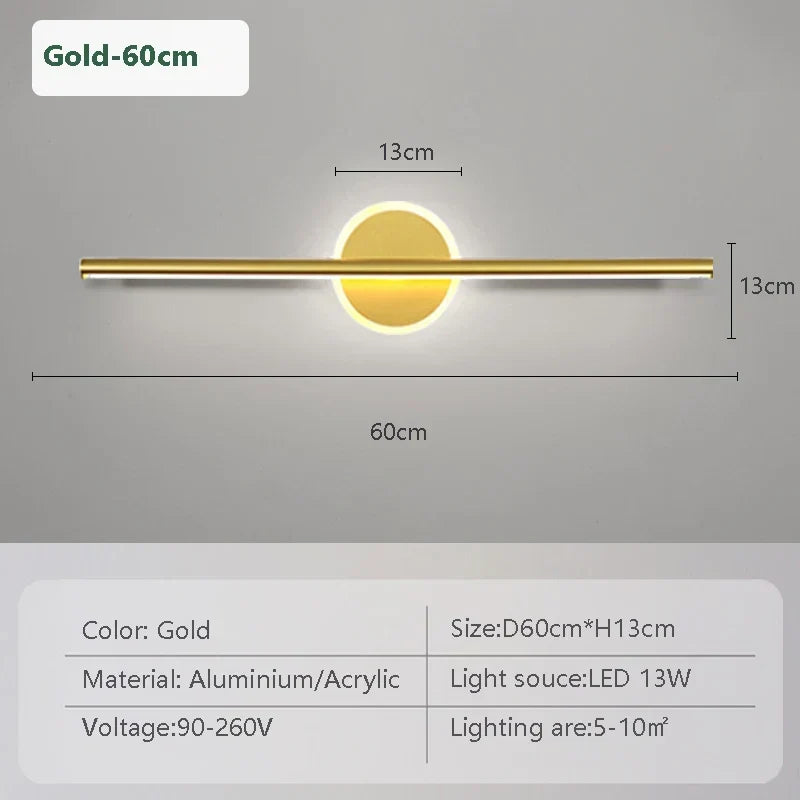 LED Wall Light LineaLux | Black &amp; Gold | 40/60/80 cm | Warm, Cold &amp; Three-color Light | Modern Mirror &amp; Wall Lighting