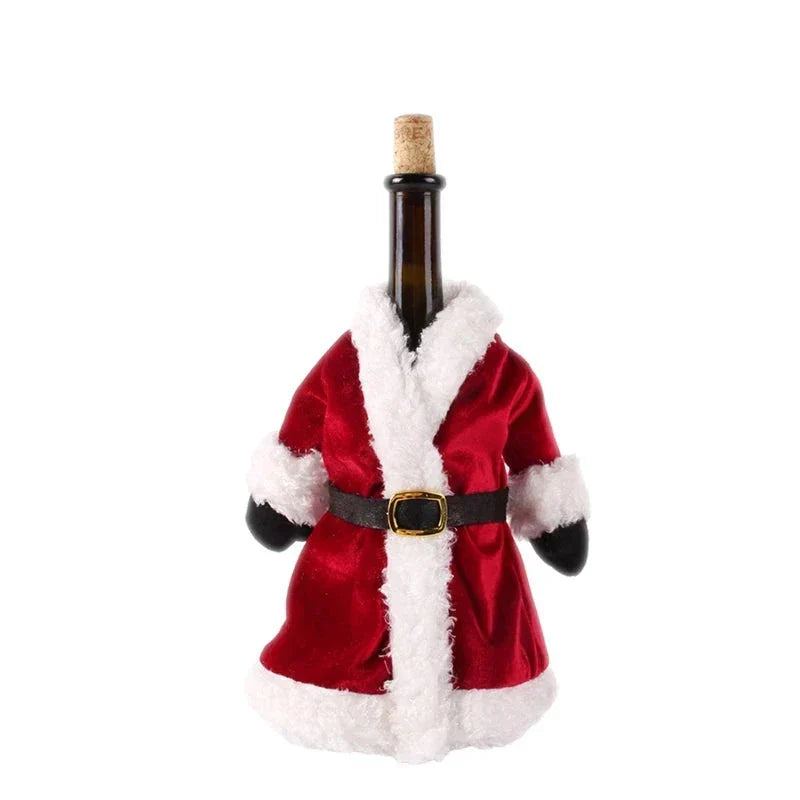 Christmas bottle cover with fur collar – festive cover for wine bottles, gnome decoration for Christmas, perfect as gift wrapping |