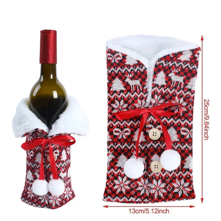 Christmas bottle cover with fur collar – festive cover for wine bottles, gnome decoration for Christmas, perfect as gift wrapping |