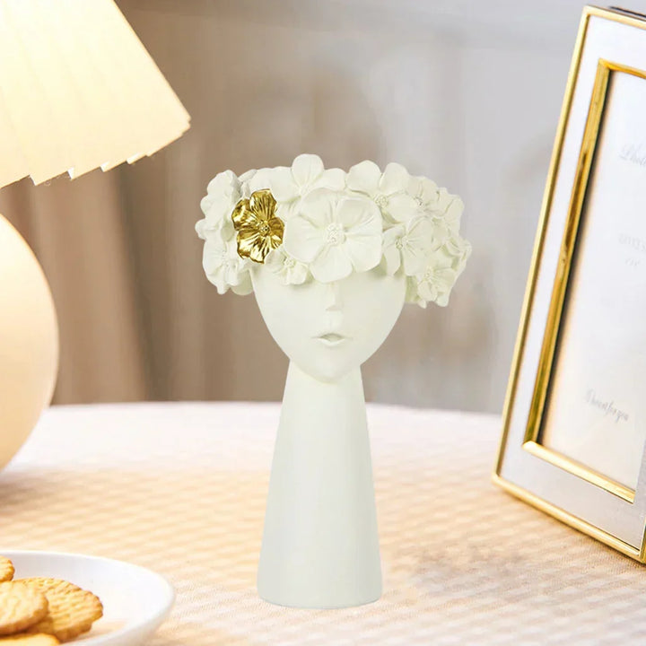 Nordic Girl Head Flower Resin Vase Statue Flower Vases for Office Desktop Dried Flowers Ornaments Decor Container