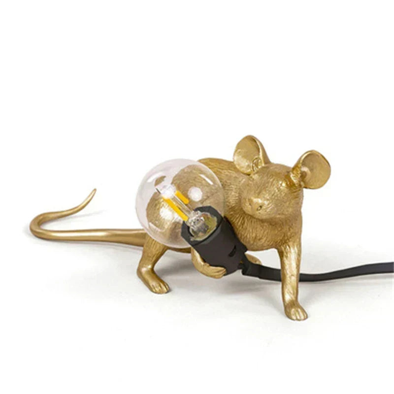 Modern LED Animal Table Lamps: Resin Rat, Cat, and Squirrel Night Lights