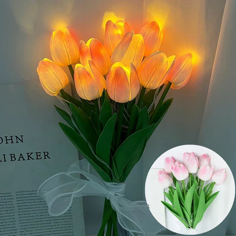 LED lamp with artificial tulip bouquet perfect for gifts or as wedding party home decorations