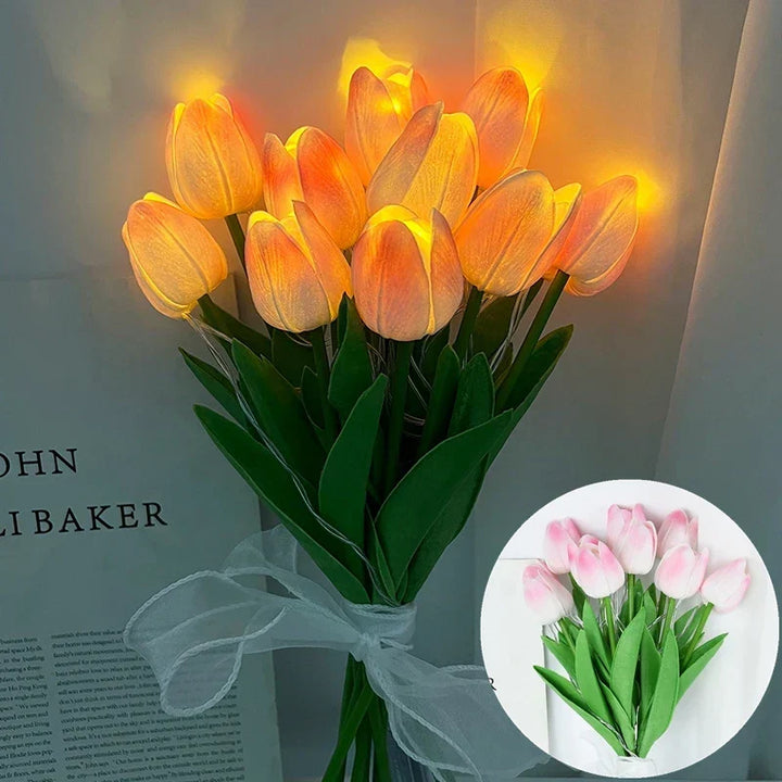 LED lamp with artificial tulip bouquet perfect for gifts or as wedding party home decorations