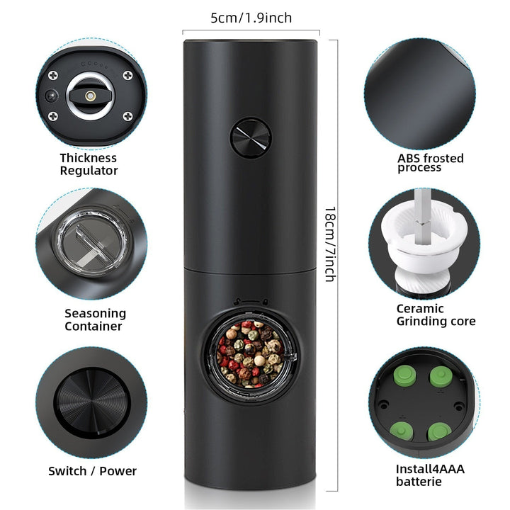 Electric automatic pepper and salt mill with LED light and adjustable grind - Perfect for the kitchen or the restaurant