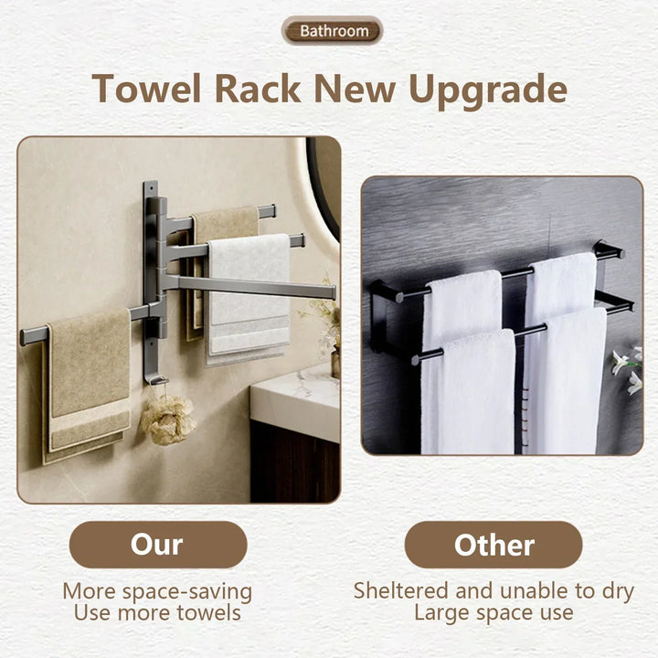 Bathroom Towel Holder Rotatable Towel Rack Space Aluminum 1/2/3/4/5-Bar Towel Holder Kitchen Shelf Kitchen Hanging Shelf Wall Mounted