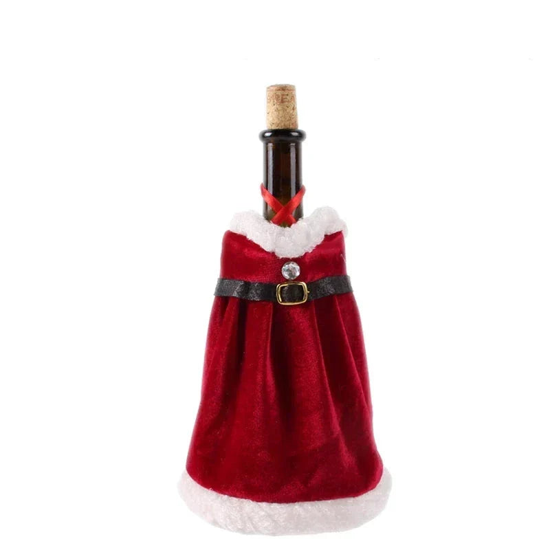 Christmas bottle cover with fur collar – festive cover for wine bottles, gnome decoration for Christmas, perfect as gift wrapping |