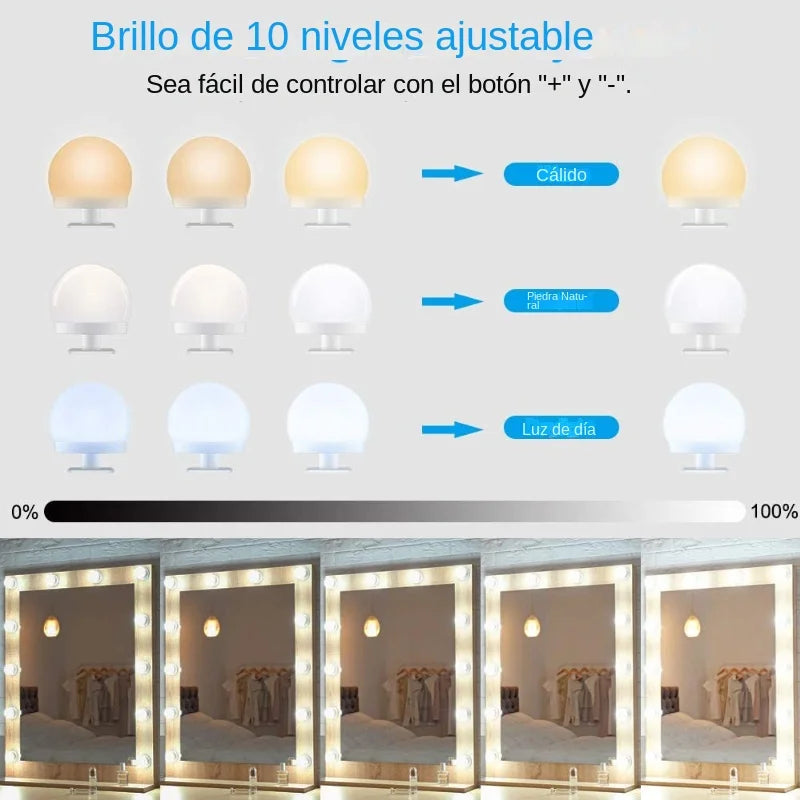Glamora | LED Makeup Mirror Light Set | 10 Hollywood-Style Lamps | USB, Dimmable &amp; 3 color Modes