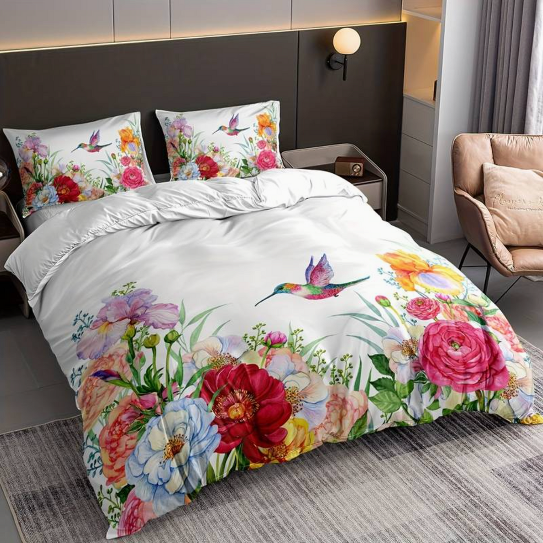 colorful Flowers Aura Duvet with Pillowcases