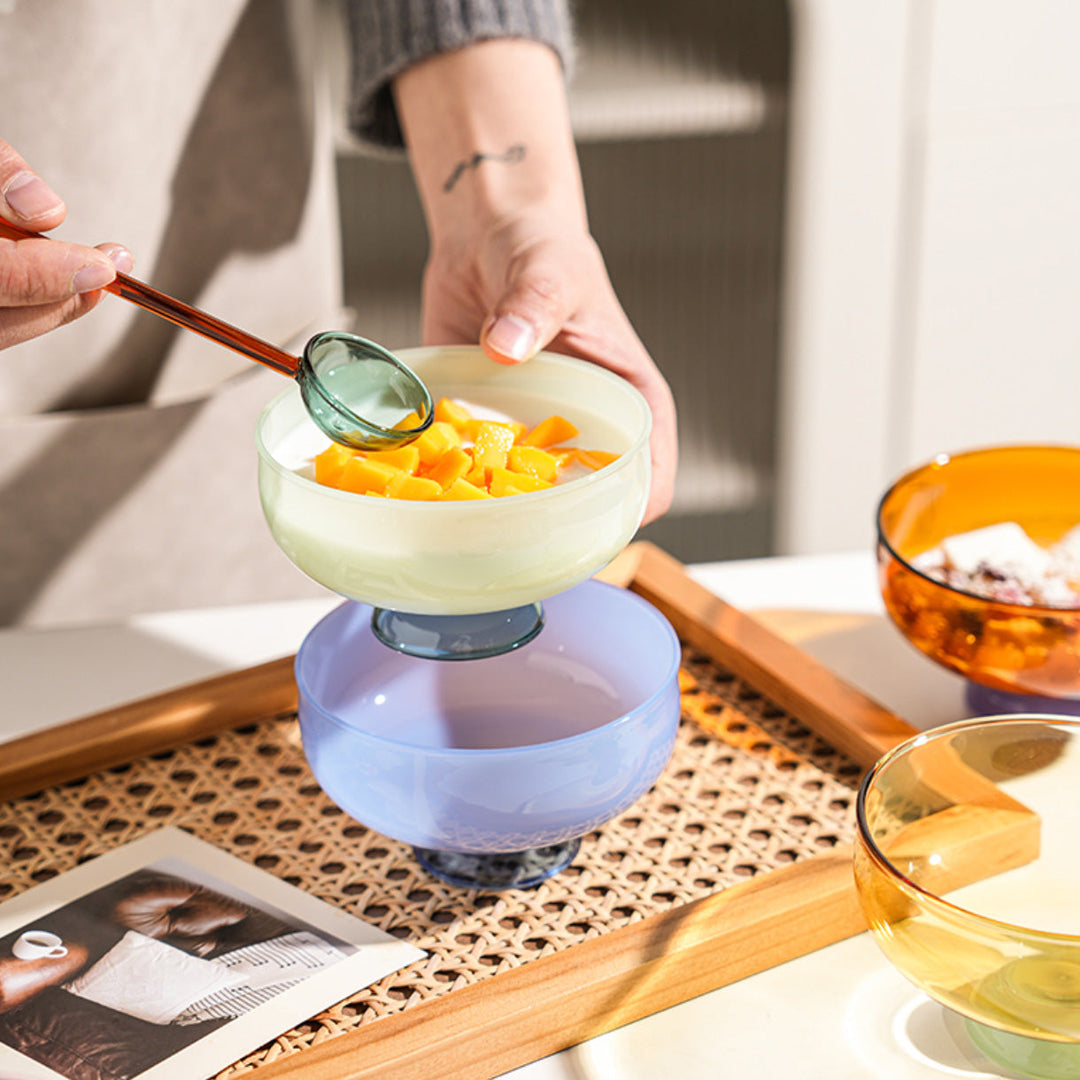 colorful borosilicate dessert bowl with spoon