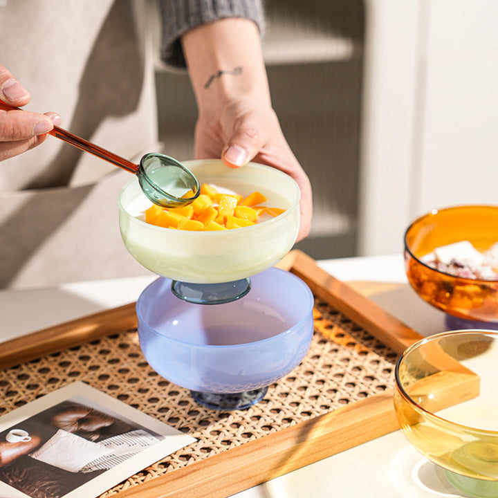 colorful borosilicate dessert bowl with spoon