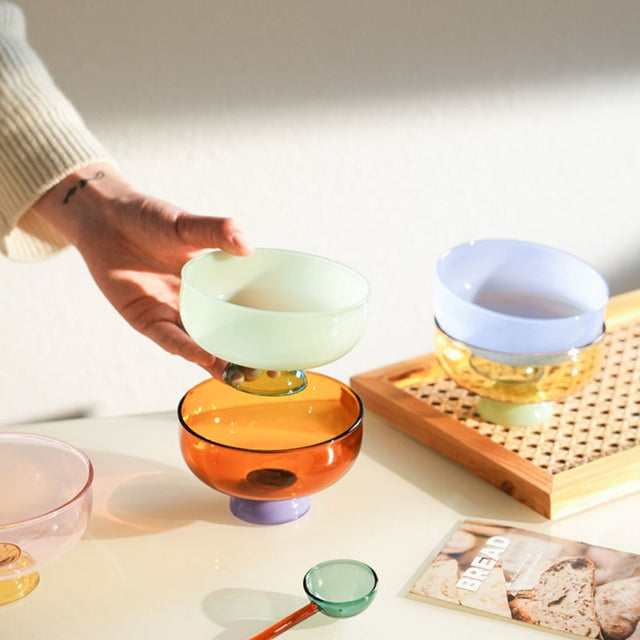 colorful borosilicate dessert bowl with spoon