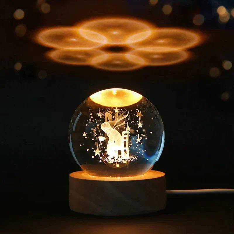 3D Crystal Night Light LED - Starry Sky Projector with Wooden Base, Romantic Lighting for Bedroom &amp; Gifts |