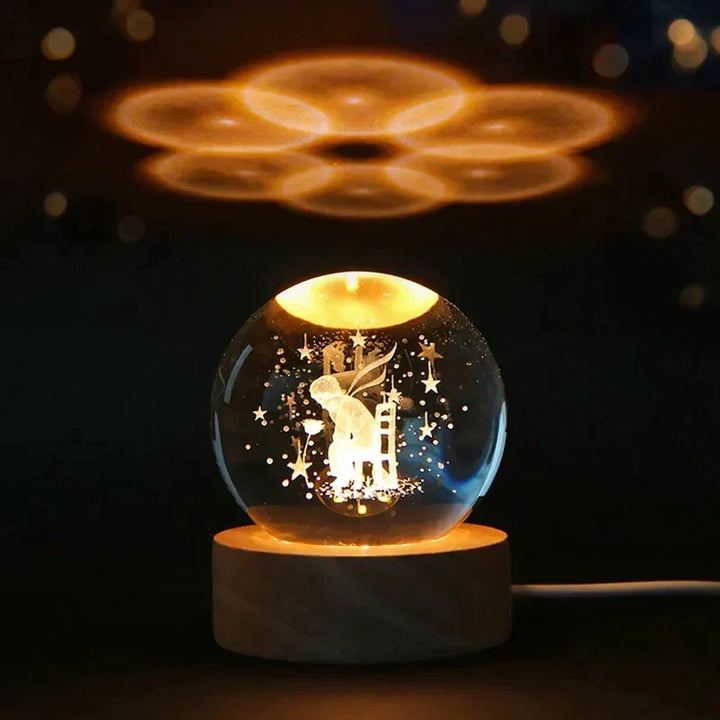 3D Crystal Night Light LED - Starry Sky Projector with Wooden Base, Romantic Lighting for Bedroom &amp; Gifts |