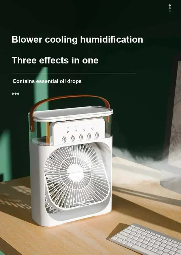 3-in-1 Mini Air Cooler Fan – Portable Household Air Conditioner with LED Night Light, Humidifier, and Adjustable Air for Home &amp; Office |