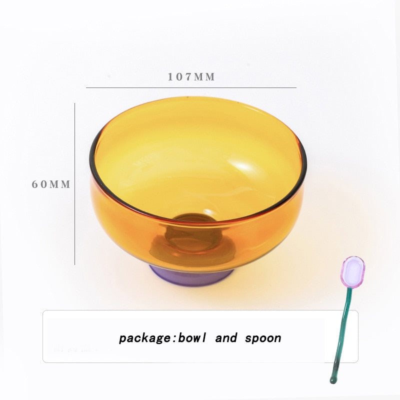 colorful borosilicate dessert bowl with spoon