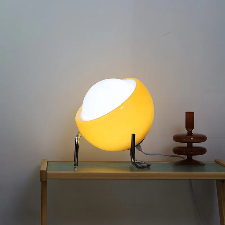 Aurivio Table Lamp | Glass &amp; Stainless Steel | Retro-Nordic Design | LED Night Light Beige/Orange | Ø21×H25 cm