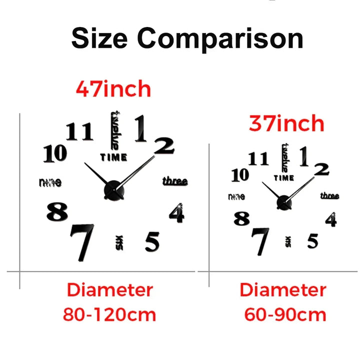 Big Wall Clock DIY 3D Self Adhesive Mirrored Acrylic Wall Clock For Kitchen Dining Room Living Room Creative Home Decor |