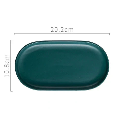 Nordic Ins Ceramic Marble Oval Tray Jewelry Storage Tray Accessories Soap Holder Golden Wave Bathroom Cup Bath Decoration