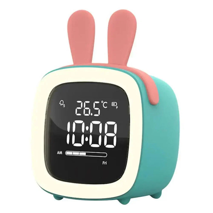 Cartoon Bunny LED Alarm Clock with Night Light – Rechargeable, Cute Digital Display for Kids &amp; Bedrooms