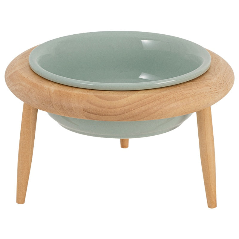 Misha Ceramic Elevated Cat Bowl with Wooden Stand