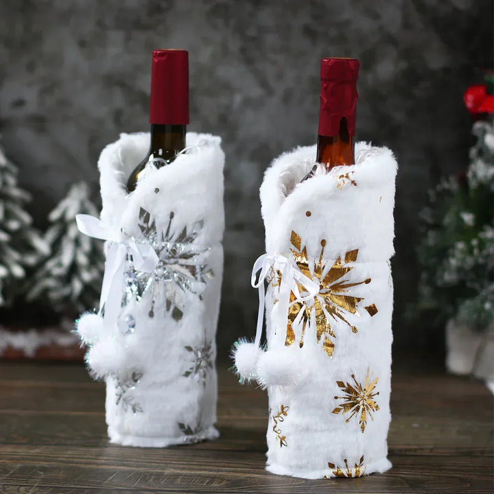 Christmas bottle cover with fur collar – festive cover for wine bottles, gnome decoration for Christmas, perfect as gift wrapping |