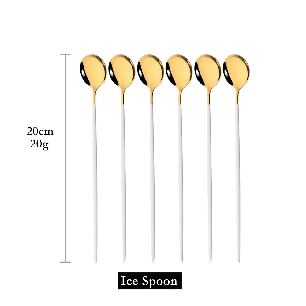 Golden 6-piece Long Handle Spoon Set