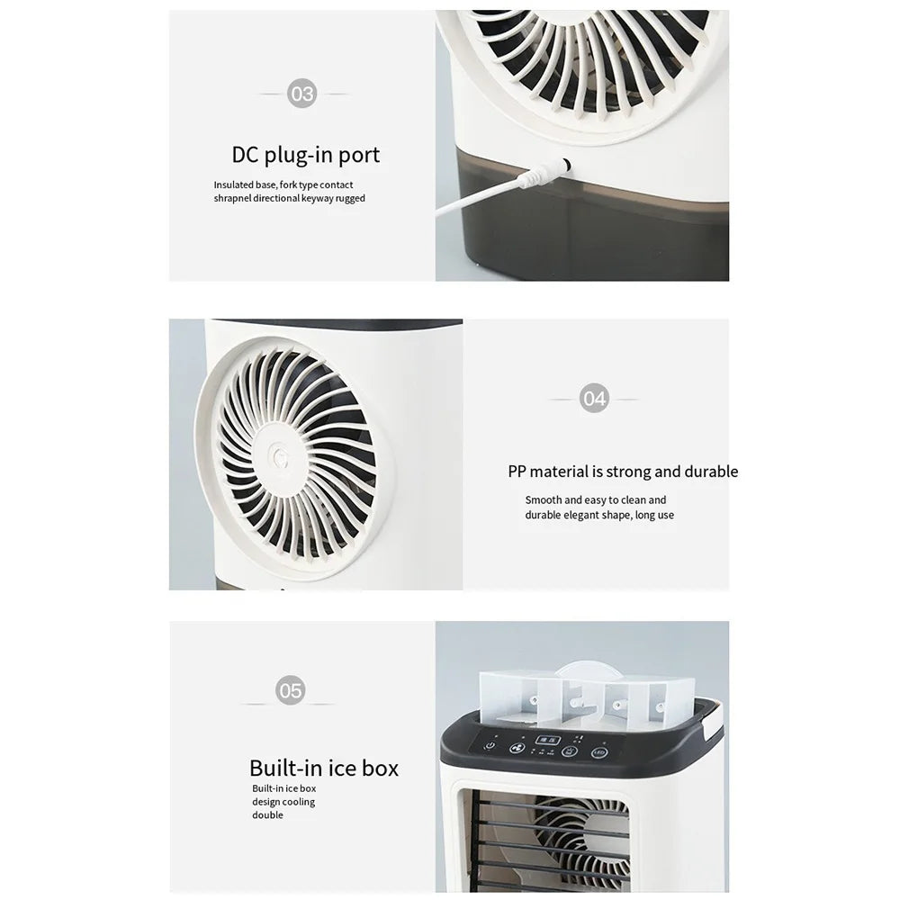 USB Portable Mini Air Conditioner Fan – 3-Speed Desktop Cooling Fan with LED Night Light, Air Cooler for Home, Office, and Camping |