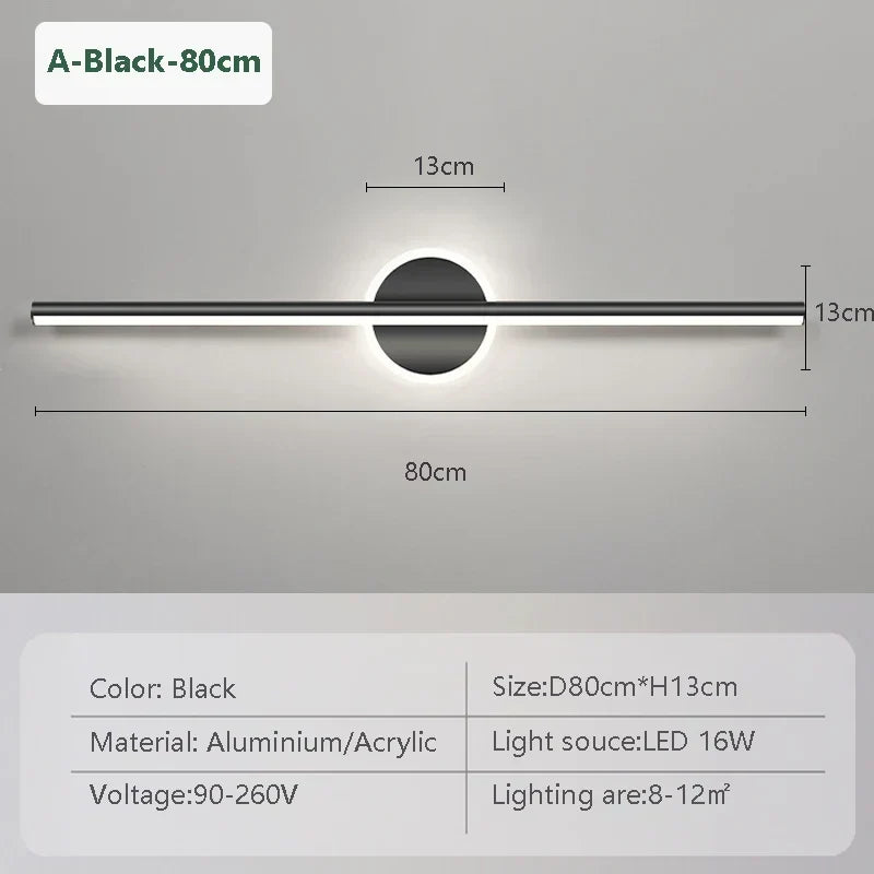 LED Wall Light LineaLux | Black &amp; Gold | 40/60/80 cm | Warm, Cold &amp; Three-color Light | Modern Mirror &amp; Wall Lighting