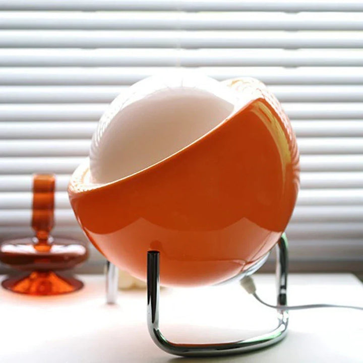 Aurivio Table Lamp | Glass &amp; Stainless Steel | Retro-Nordic Design | LED Night Light Beige/Orange | Ø21×H25 cm