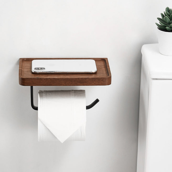 Wood storage towel roll toilet paper holder