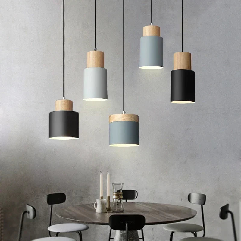 Nordic LED Pendant Lights Made of Metal and Wood - Modern Hanging Lamps for Dining Room and Kitchen