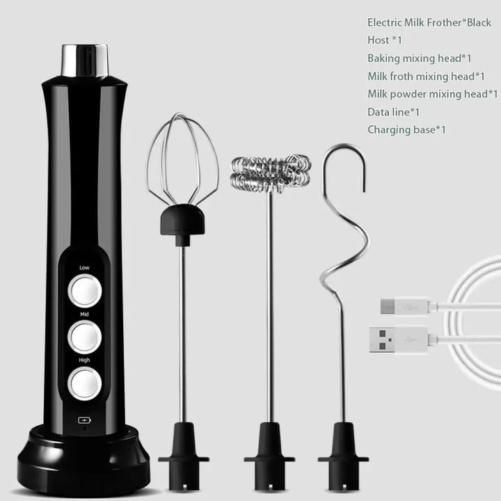 3 In 1 Electric Milk Frother Rechargeable Milk Foam Maker Handheld Frother High Speed Milk Frother Drink Mixer Coffee