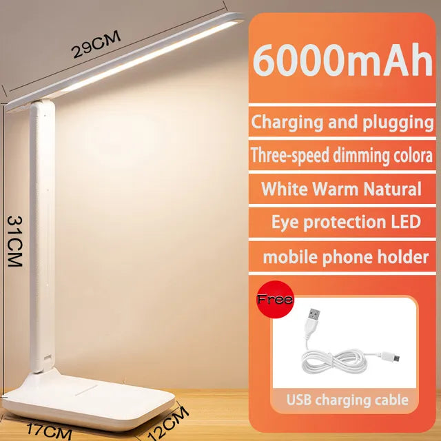6000mAh rechargeable LED table lamp USB 3 color stepless dimmable desk lamp touch foldable eye-protecting reading night light