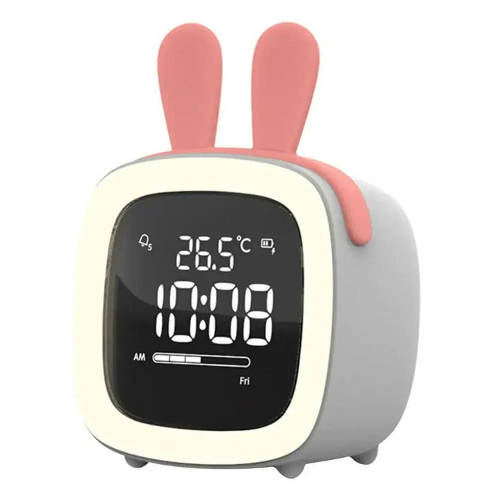 Cartoon Bunny LED Alarm Clock with Night Light – Rechargeable, Cute Digital Display for Kids &amp; Bedrooms
