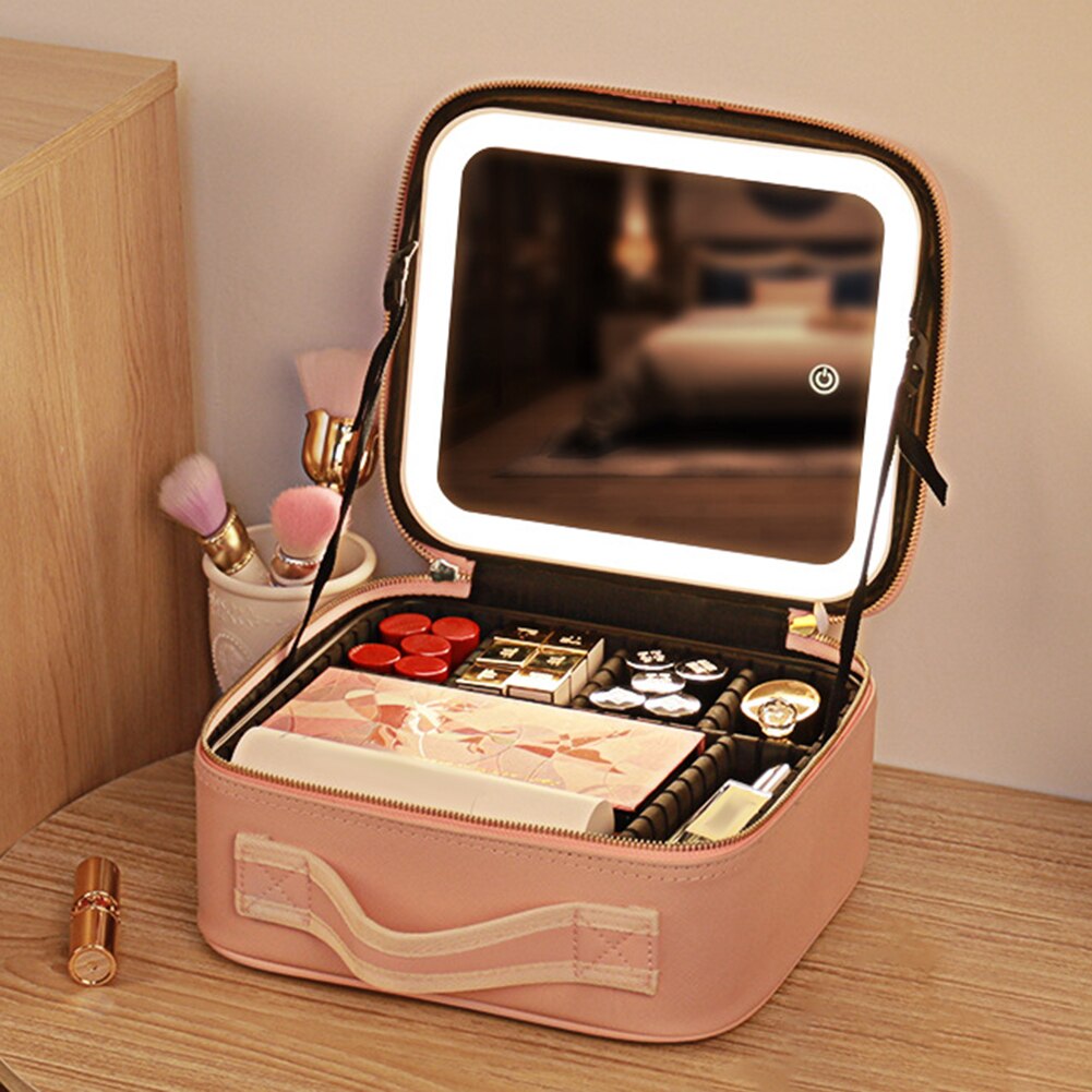 Portable Travel Makeup Case with LED Mirror &amp; Adjustable Light