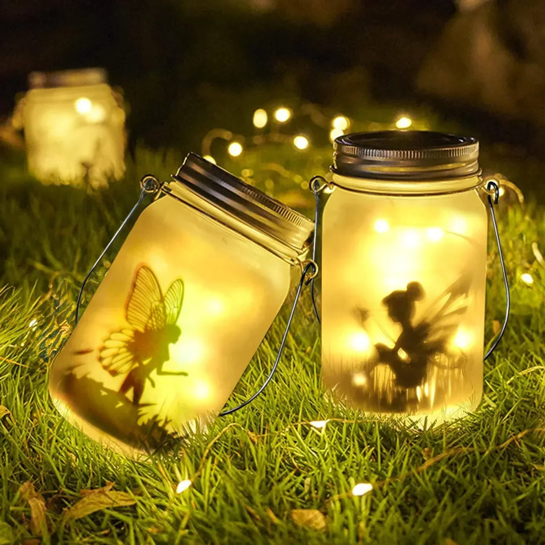 Glass Fairy Lamp - Solar Mason Jar Lantern, IP65 Waterproof Outdoor Hanging Light