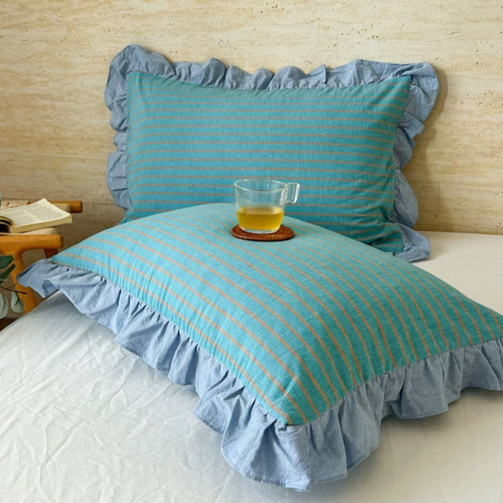 Striped Ruffled Lace Pillowcases in Multiple colors
