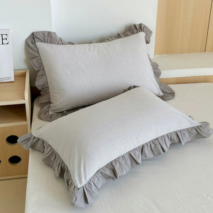 Striped Ruffled Lace Pillowcases in Multiple colors