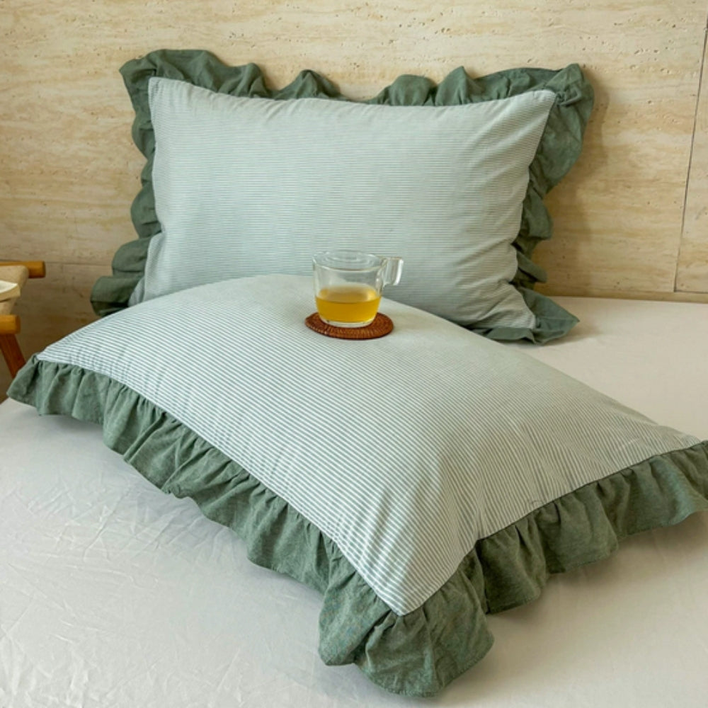 Striped Ruffled Lace Pillowcases in Multiple colors