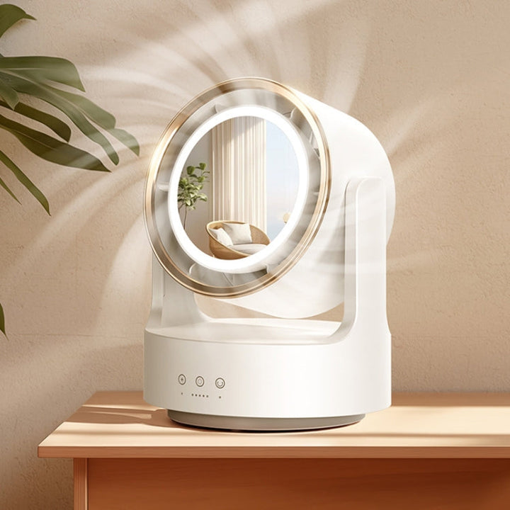 3 In 1 Multifunctional Desktop Fan with LED Light Cosmetic Mirror USB Plug Non-Oscillating |