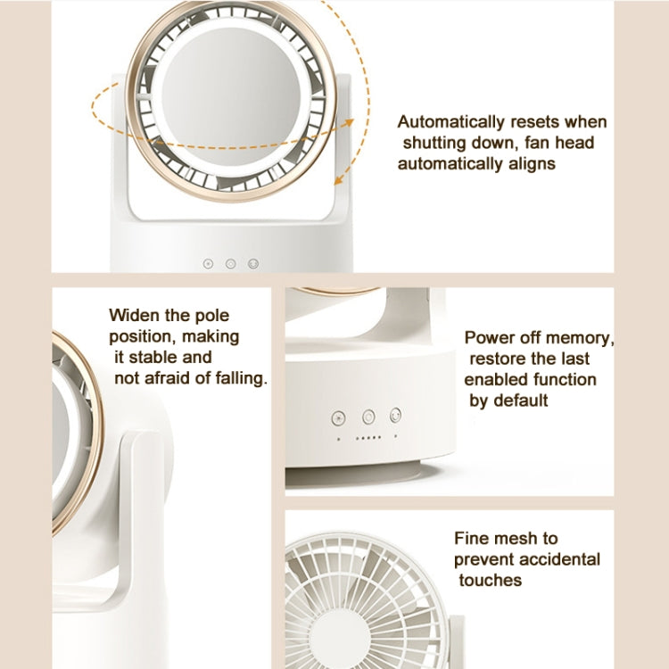 3 In 1 Multifunctional Desktop Fan with LED Light Cosmetic Mirror Rechargeable Oscillating |