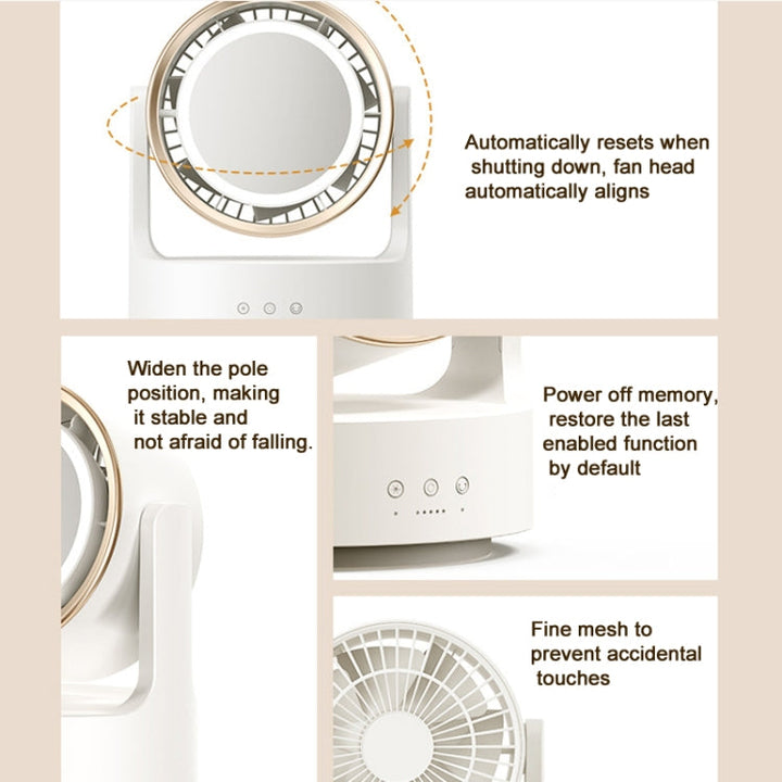 3 In 1 Multifunctional Desktop Fan with LED Light Cosmetic Mirror USB Plug Non-Oscillating |